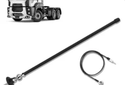 Antena Universal de Teto e Paralama Cromada para Caminhões, Ônibus e Vans - Haste Flexível 40cm
